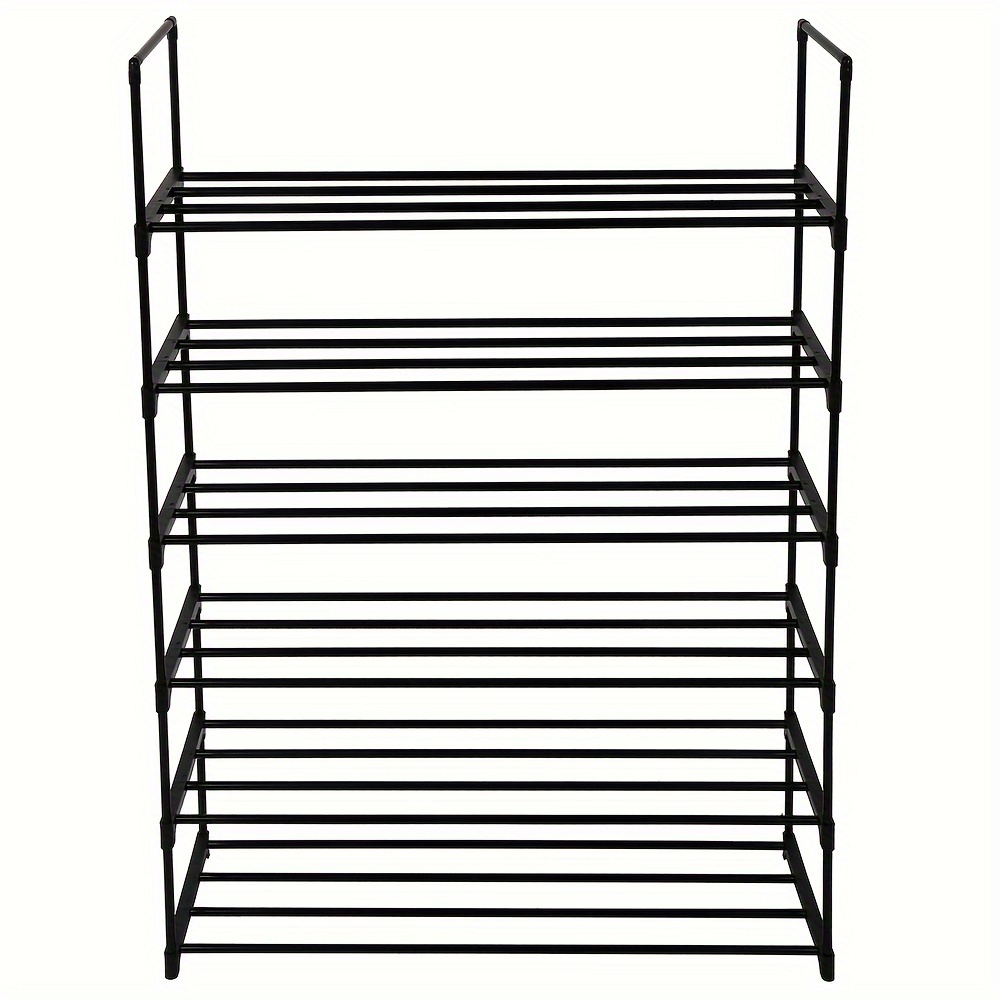 

6 Tiers Metal Shoe Rack, Adjustable Shoe Shelf Storage Organizer With Hooks, Stackable Boot & Shoe Storage, For Entryway, Hallway, Closet, Black