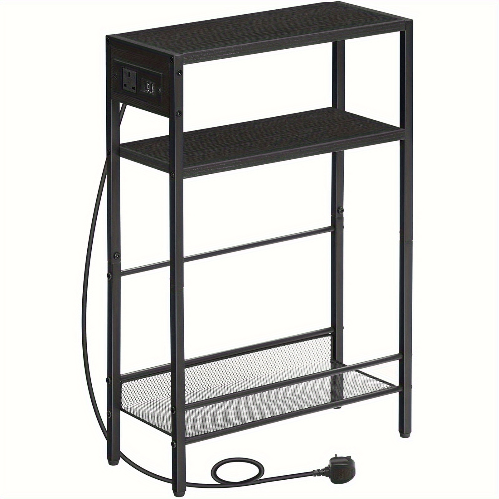 Slim Side Table with Charging Station, Narrow End Table for Small Spaces