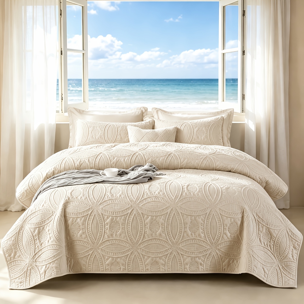 Lightweight Ultra-Soft Bedspread Blanket & Pillowcases Suitable for Twin Queen King Size, Contemporary Textured Bedspread with Shams, Breathable All-Season Bedding for Twin/Full/Queen/King Beds, Machine Washable Modern