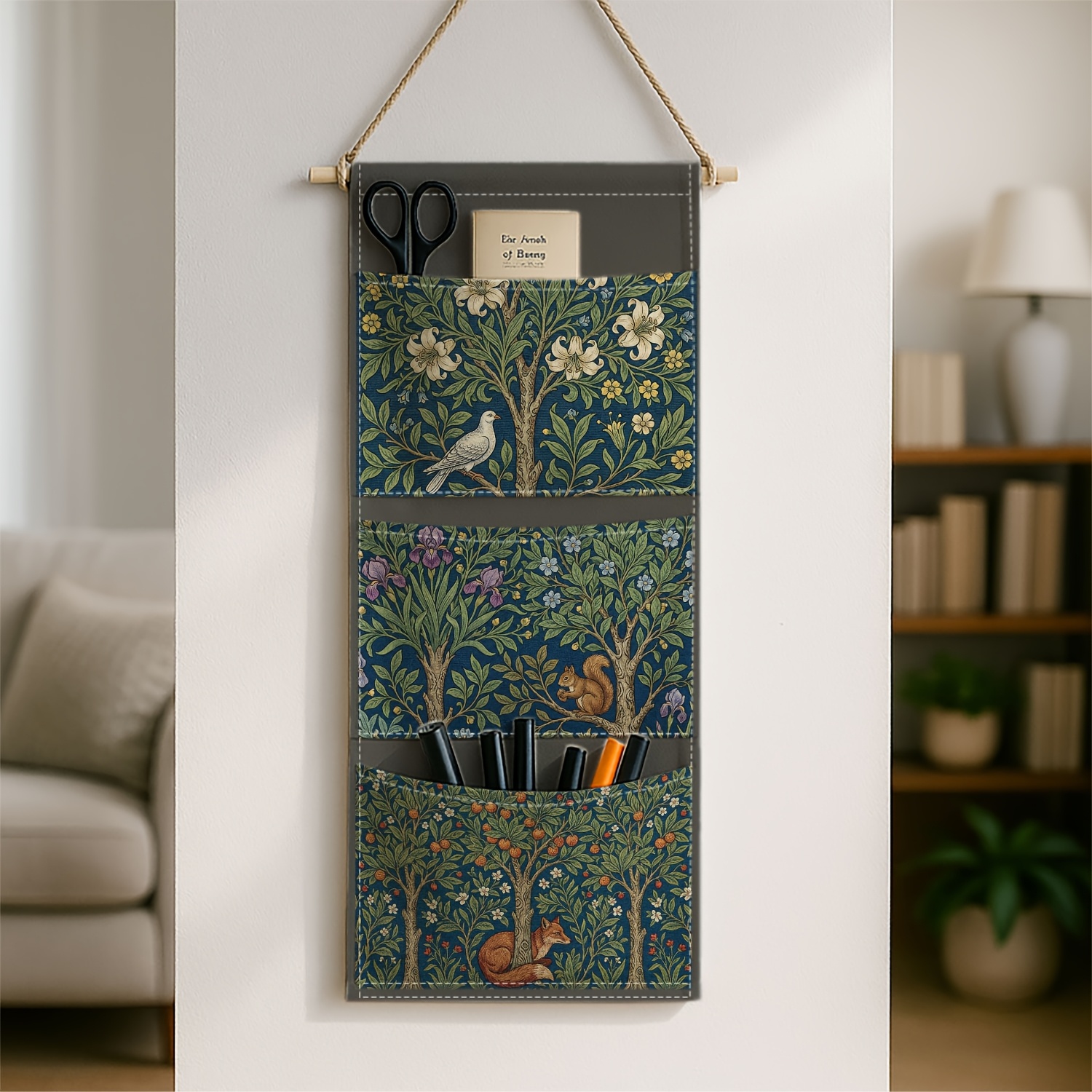 TEMU 1pc Vintage Folk Decorative Practical Storage Item | Pattern Green, Fabric Hanging Organizer, Suitable For Additions, Tableware, Toiletries,