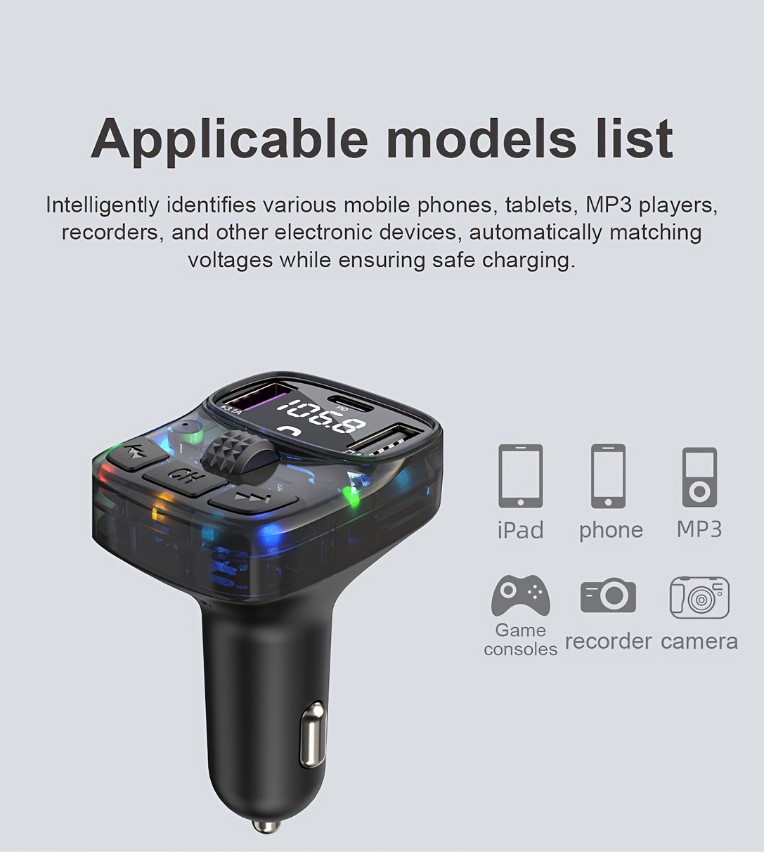 BT5.3 Безжично зарядно устройство с USB-C Power Delivery и детекция на напрежение - Автоматичен безопасен дизайн за Smartphones PD15W, Захранване от автомобилен щепсел (36V, без батерия), Аксесоар за водене със свободни ръце, Зарядно для телефона в колата, Безжично з
