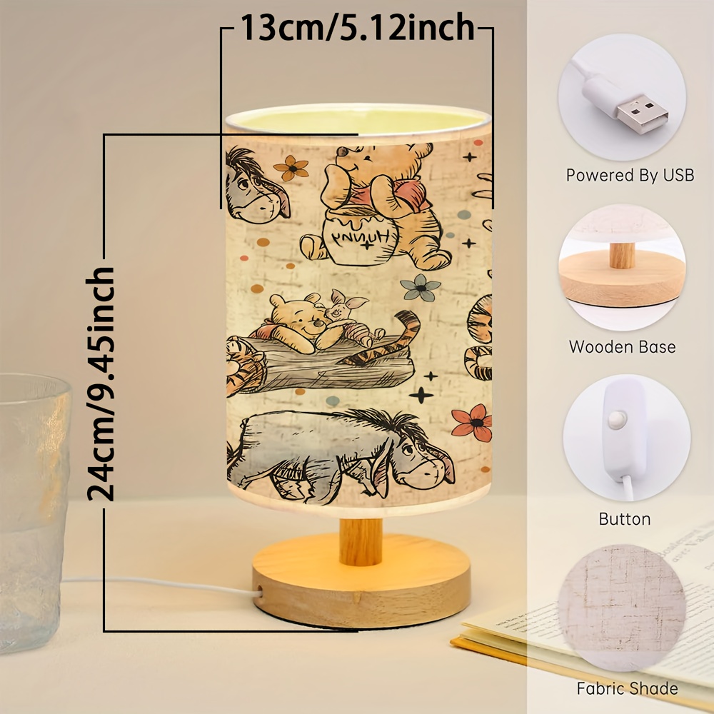     cartoon wooden base table lamp with linen shade usb powered suitable for bedroom and living room decor perfect gift for   Product details 2