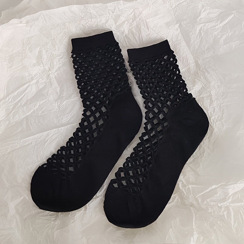 E-shop 1 Paar/3 Paar Mesh Socken Einzelne Mode Atmungsaktive Socken Frühling Sommer Wadenlange Socken Lila Fischernetz Socken Loch Socken