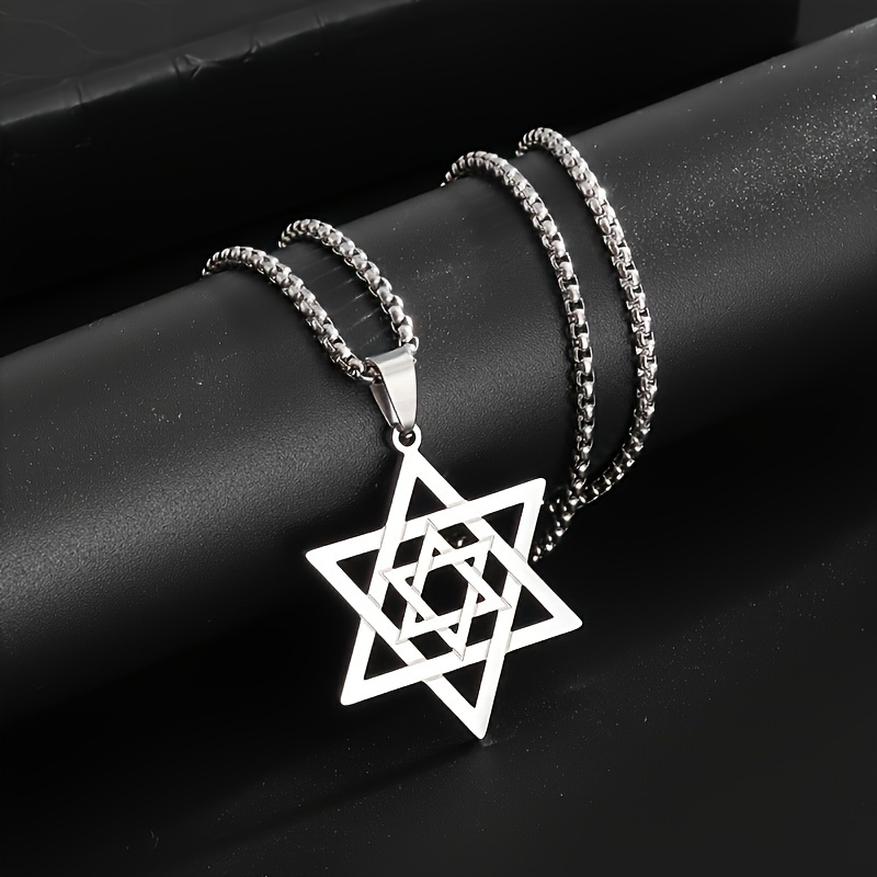 Stainless Steel Star Of David Necklace, Jewish Amulet