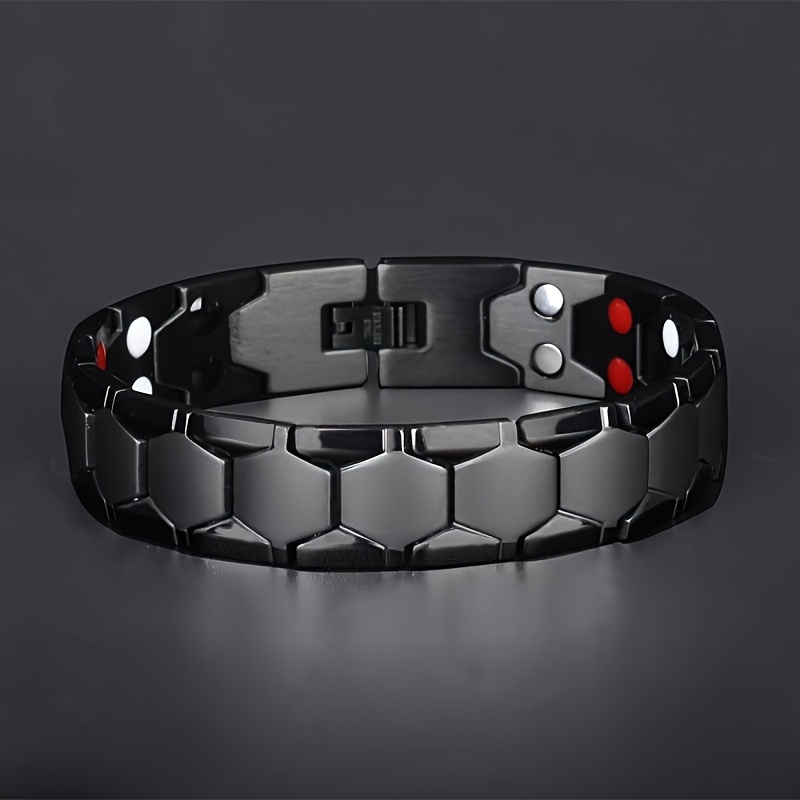 TEMU Bracelet 1 pièce en acier inoxydable 316L, motif football, avec accents ronds noirs/gris et rouges, cadeau durable pour athlète, convient à