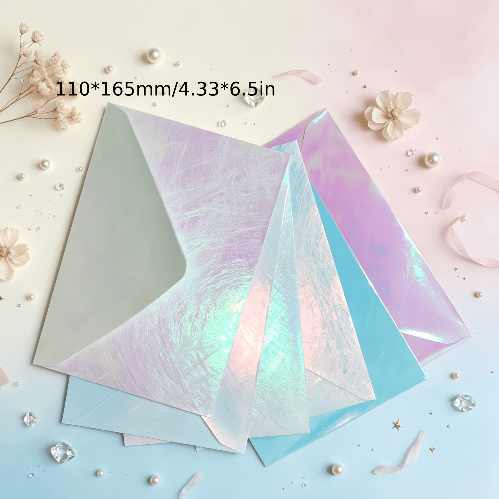 TEMU 6pcs Set Of Mermaid Ji Laser Pearlescent Bright Face Envelope Colorful Gradient Envelope Greeting Card Invitation Letter Postcard Envelope
