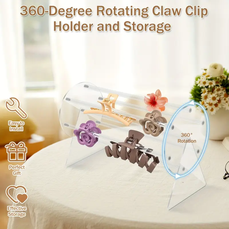 360 rotating acrylic claw clip organizer transparent hair accessory display stand for vanity dressing table Product details 1