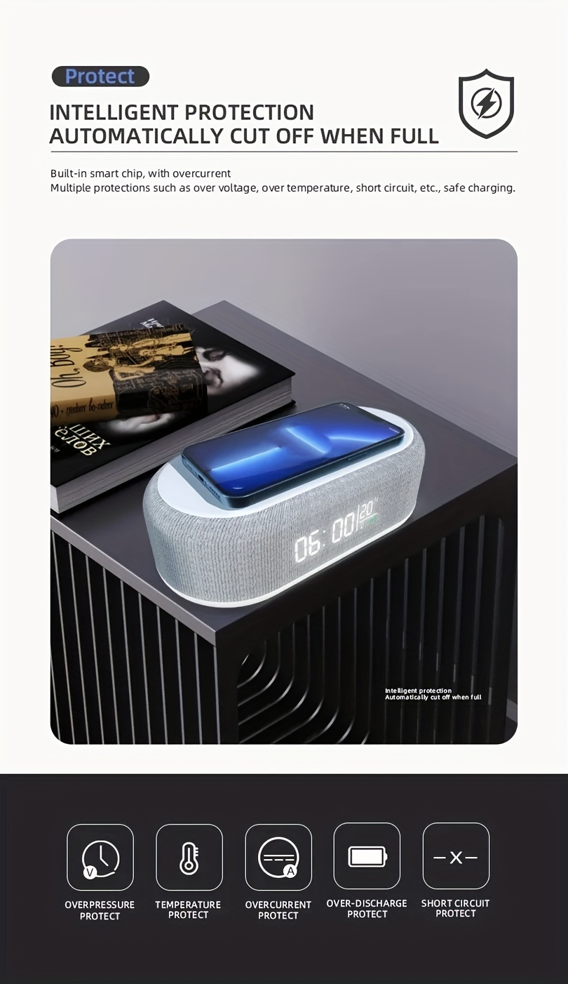 Wireless Charger, Adjustable Night Light, Time Temperature Display, Alarm Clock for Bedroom Desk, Charging Dock Station for Iphone 16 15 14 13 12 11 Pro Max/Mini/Plus/Xr/X/8 Airpods 2/ 3/ 4/ Pro/ Pro 2, for Samsung S25/S24/S23/S22/S21/S20/S10