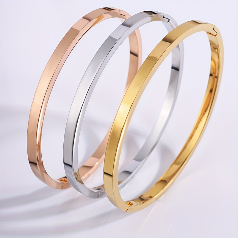 TEMU Juego de 3 pulseras sencillas de acero inoxidable con diseño moderno, regalo ideal para en vacaciones