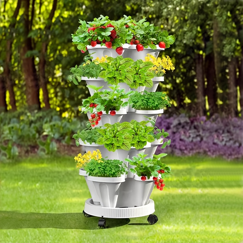 

5-tier Stackable Vertical Garden Planter For Strawberries, Herbs, Flowers & Vegetables - Modern , Plastic With Polished , Lightweight & Easy To Assemble, Indoor/outdoor Spring Gardening