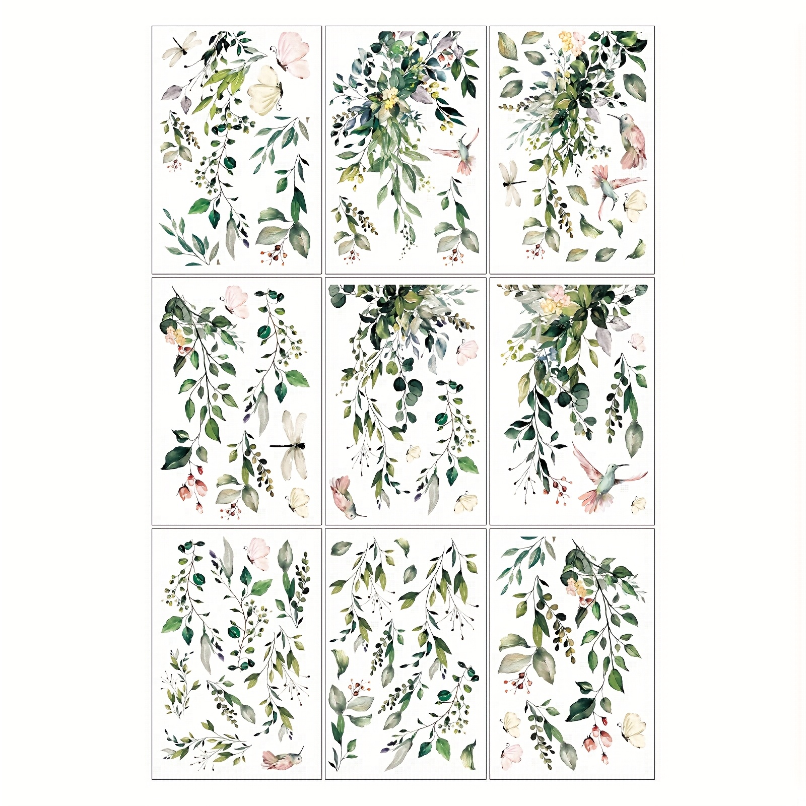 Image of 9 Sheets/74pcs Spring Window Clings, Hummingbird Dragonfly Foliage Sticker For Glass,refrigerator Decals Decor, Double-sided Window Stickers For Decoration, For Home Office Accessories Party Supplies