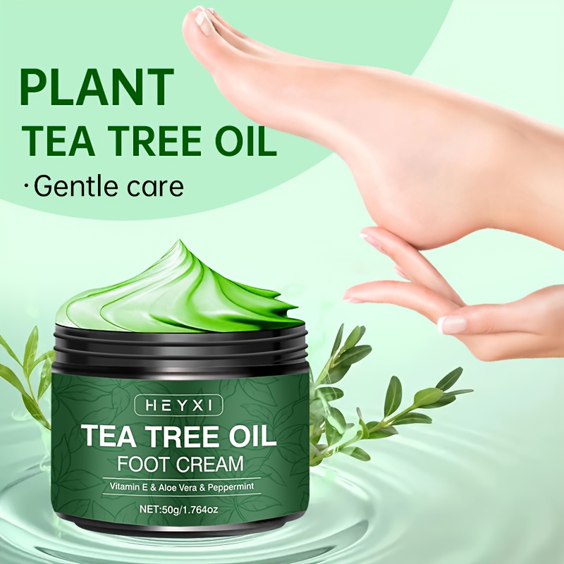 2pcs Tea Tree Oil Foot Cream, Enriched with Vitamin E, Aloe Vera and Mint for Deep Moisturizing of Dry Rough Cracked Light Beige – Long-Lasting Fresh Scent & Plant Sterol Content with Plant