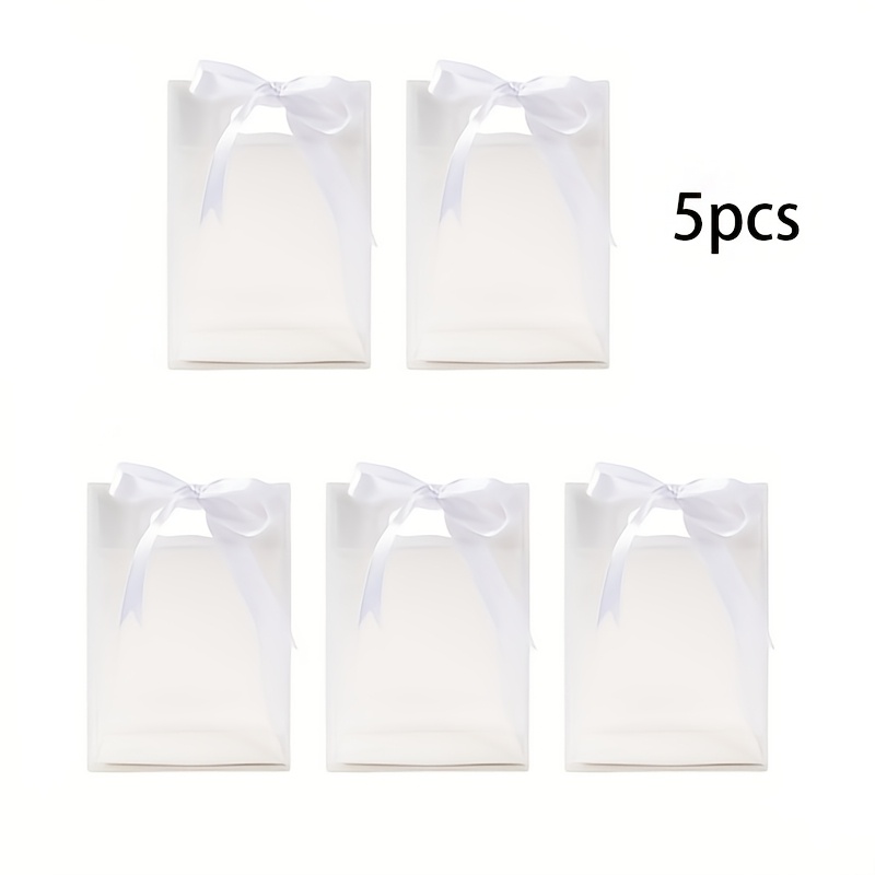 5pcs Reusable Clear Gift Bags With Ribbons - Plastic Shopping & Party Favor Bags, Valentine's Day Gift Bags