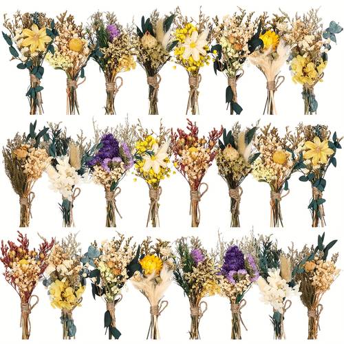 24pcs boho dried flower bouquet mini wedding handmade dry flowers decor for vase crafts diy photo boutonniere for men floral plant flower for bridesmaid gift birthday decor multicolor