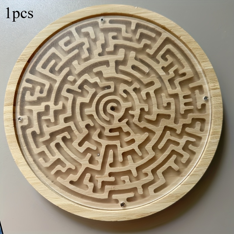 A 7-inch Round Steel Ball Wooden Maze, Double-sided Bamboo Maze Board, 2 Metal Ball Challenges And Maze Puzzles, Suitable For Family Games