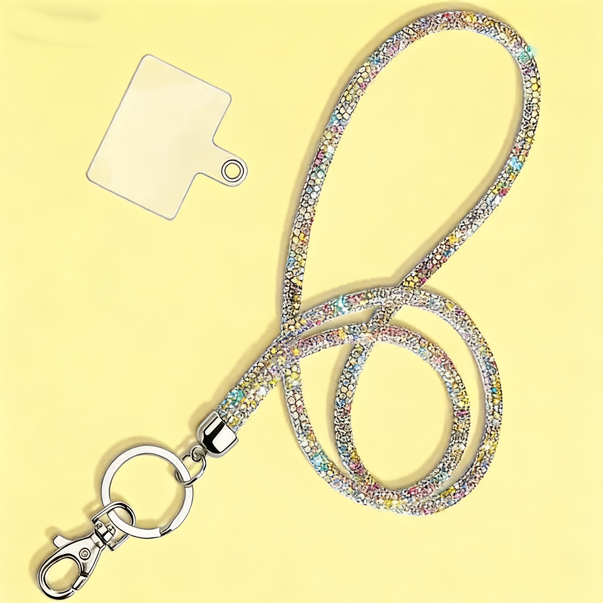 E-shop 2 Stück (1 Schlüsselband + 1 Clip) Stilvolle glitzernde Glas Strass Halskette, glänzender ID Namensschild Halter und Handy Schlüsselband, Strass