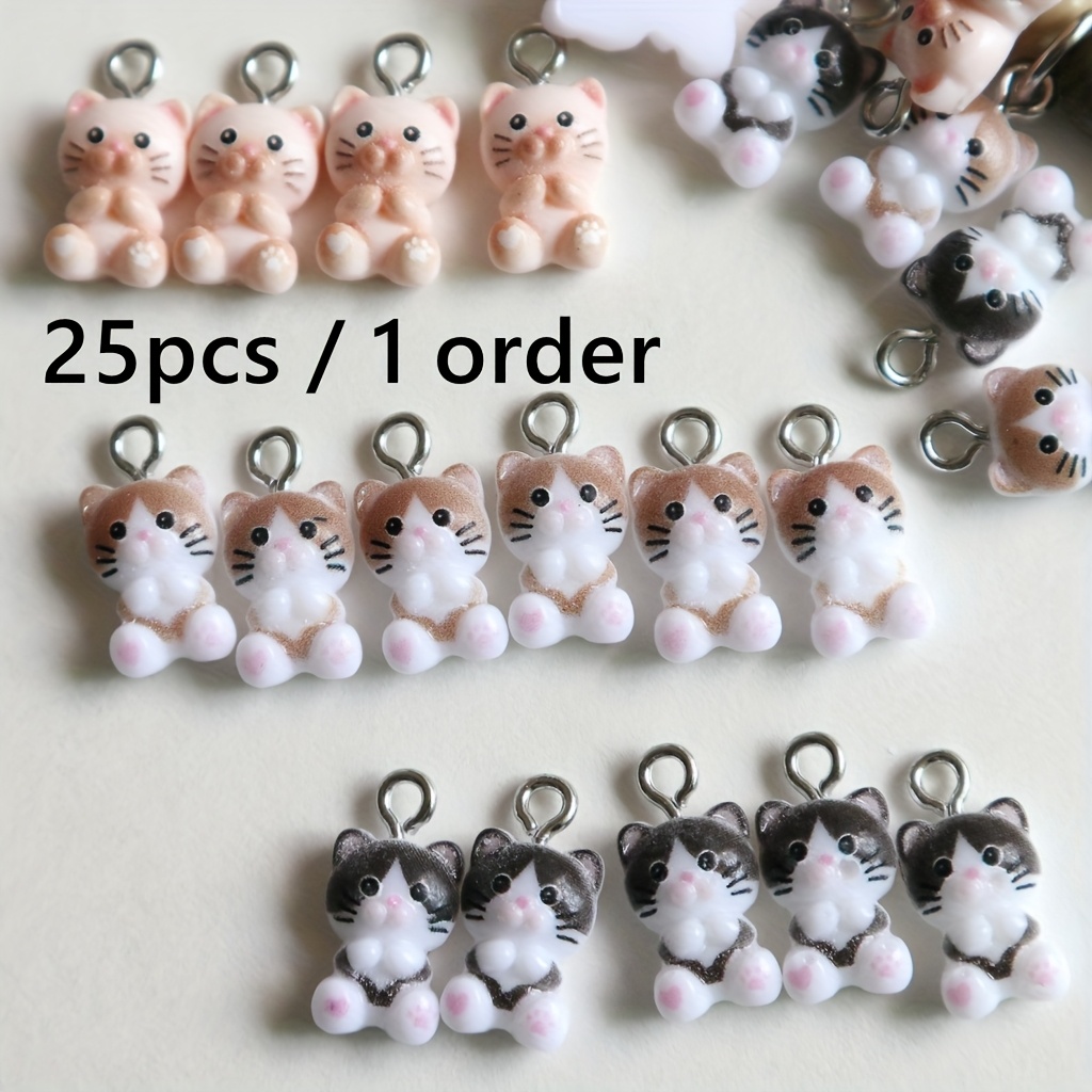 Image of 15/25pcs 12*8mm Mini Cute Cat Resin Pendants, Adorable Cat Hook Charms For Necklaces, Bracelets, Earrings, Jewelry Additions, Clothing And Decorations, Holiday Gifts