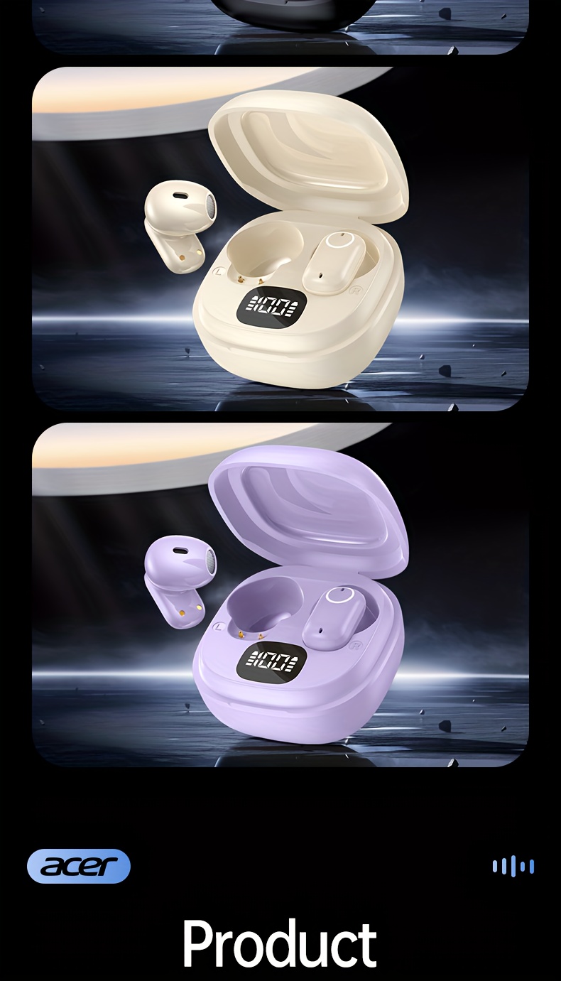 ACER TWS Wireless Earbuds with Deep Noise Reduction - 50h Long Standby, Low Latency, HIFI Stereo Sound, Touch Control, Rechargeable Lithium Battery, Ideal for Running & Sports, Sports Headphones|Ergonomic Design|Durable Plastic