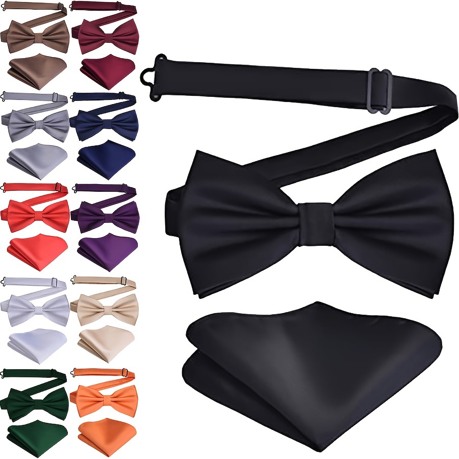 

Men's Bow Ties Solid Color Pre-tied Bow Tie And Pocket Square Set Classic Formal Tuxedo Bowties For Wedding Party