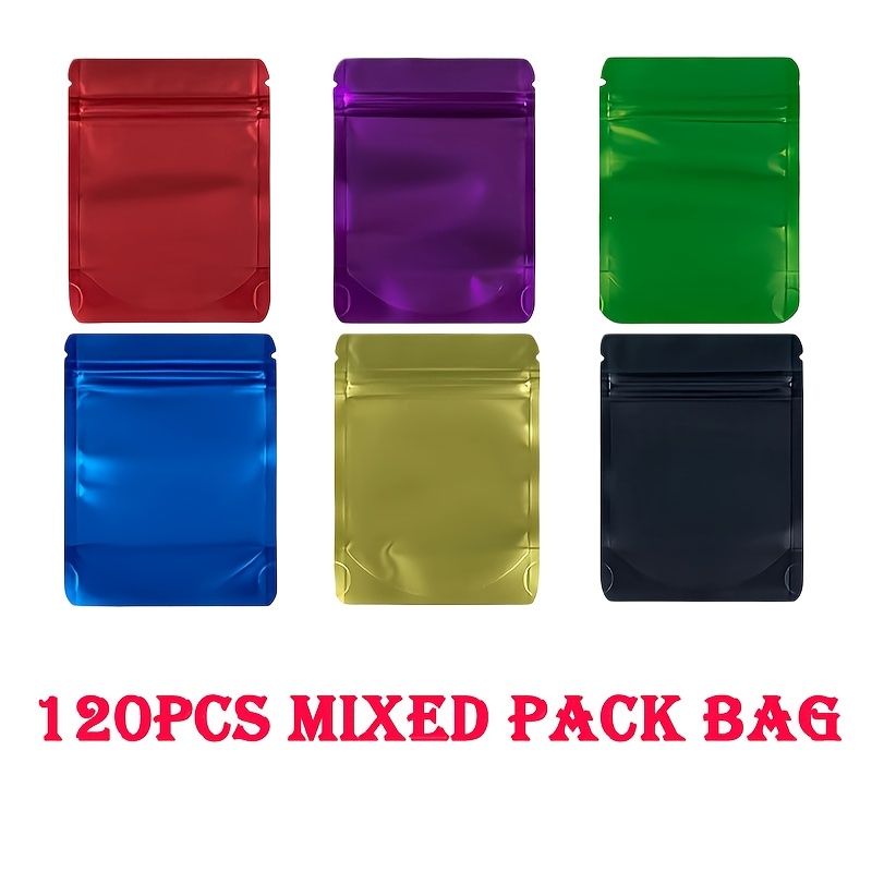 TEMU 60/120pcs, Red/purple/green/blue/golden/black Reusable Odor-proof Mylar Bags. Durable & Leak-proof For Picnic, Camping, Grocery Storage. Foil
