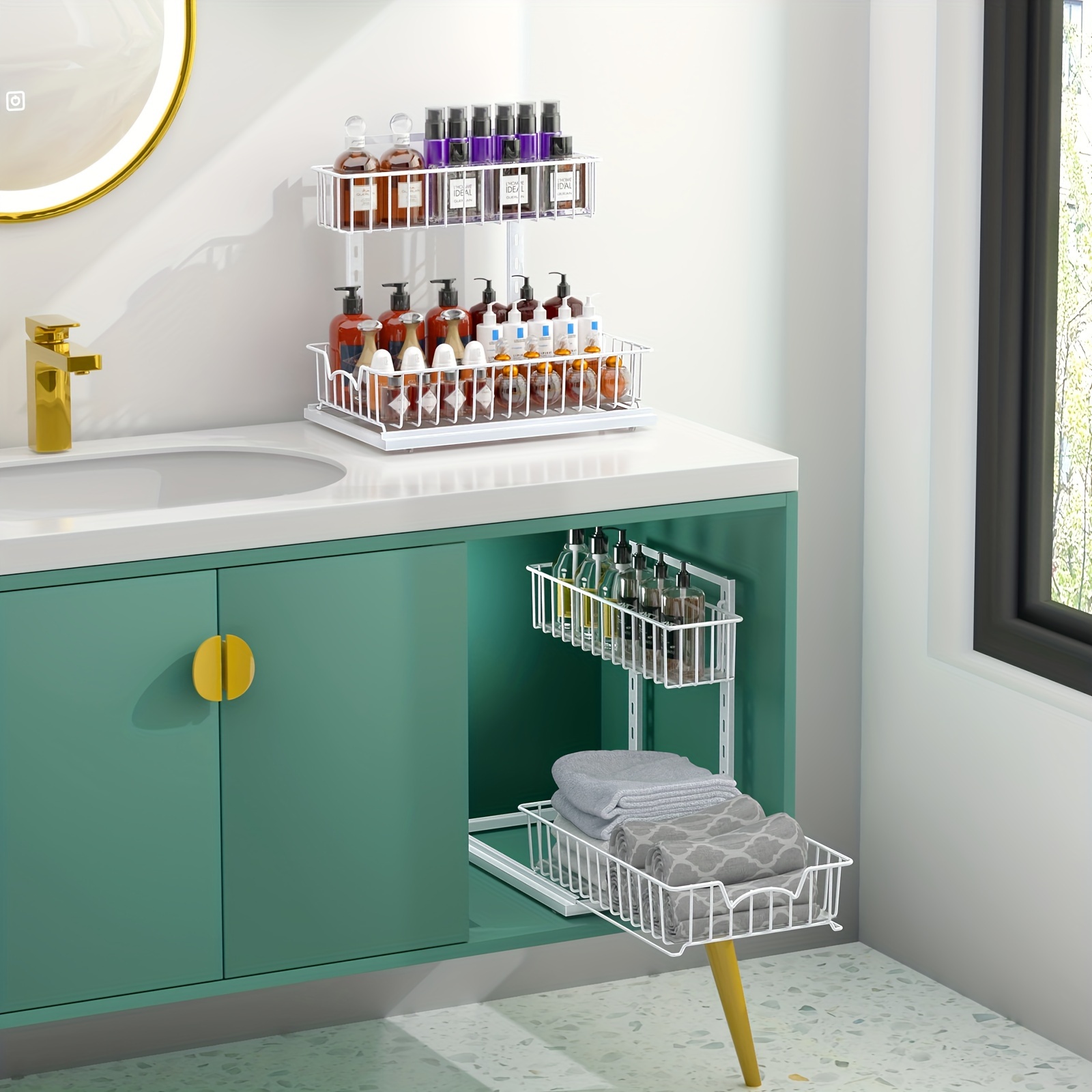 2 tier Sink Slide Organizer Pull Cabinet Storage Shelf - Temu