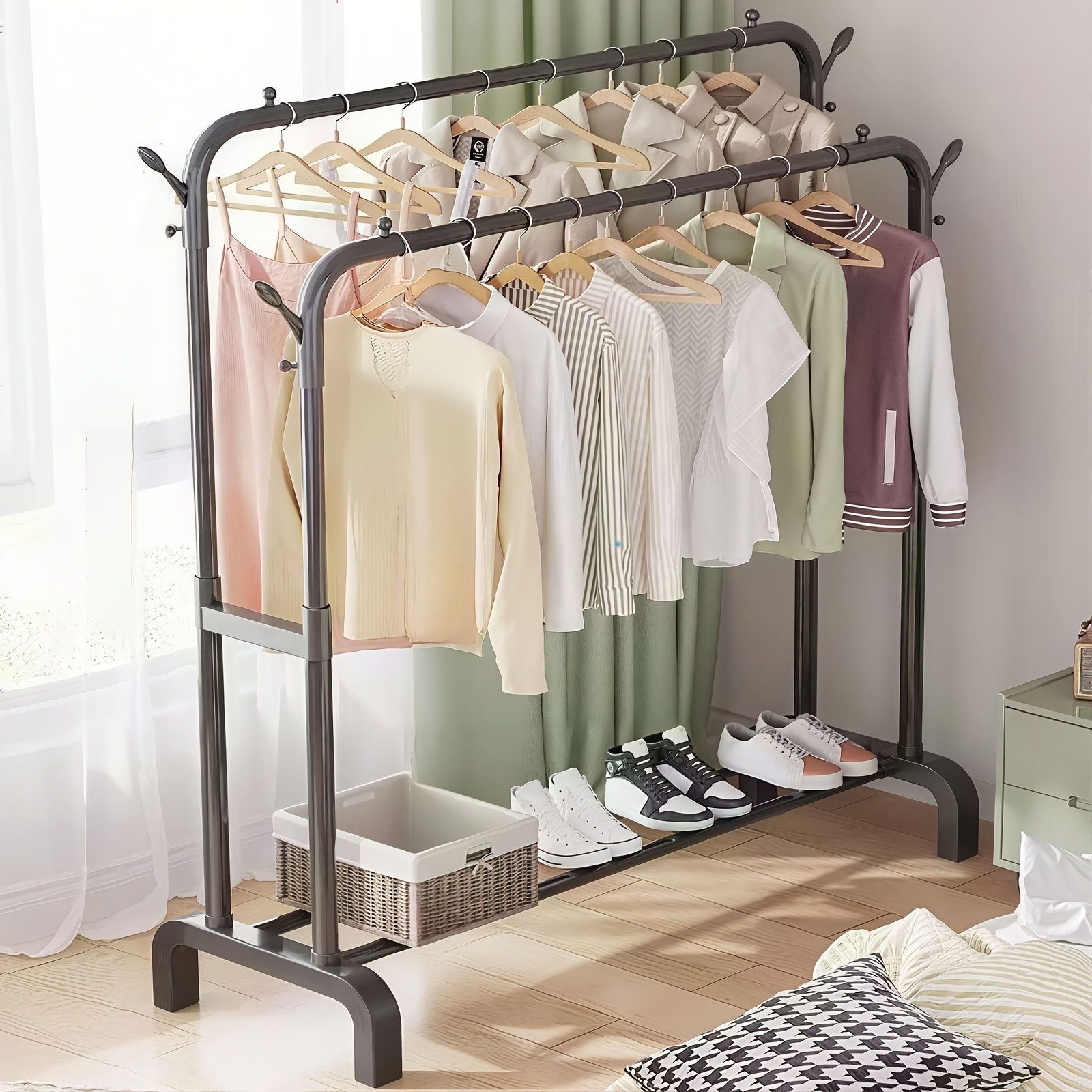popular   stainless steel multi functional wardrobe clothes rack space saving design easy assembly with shelves and hooks portable clothing rack for balcony dorm bedroom Product details 21