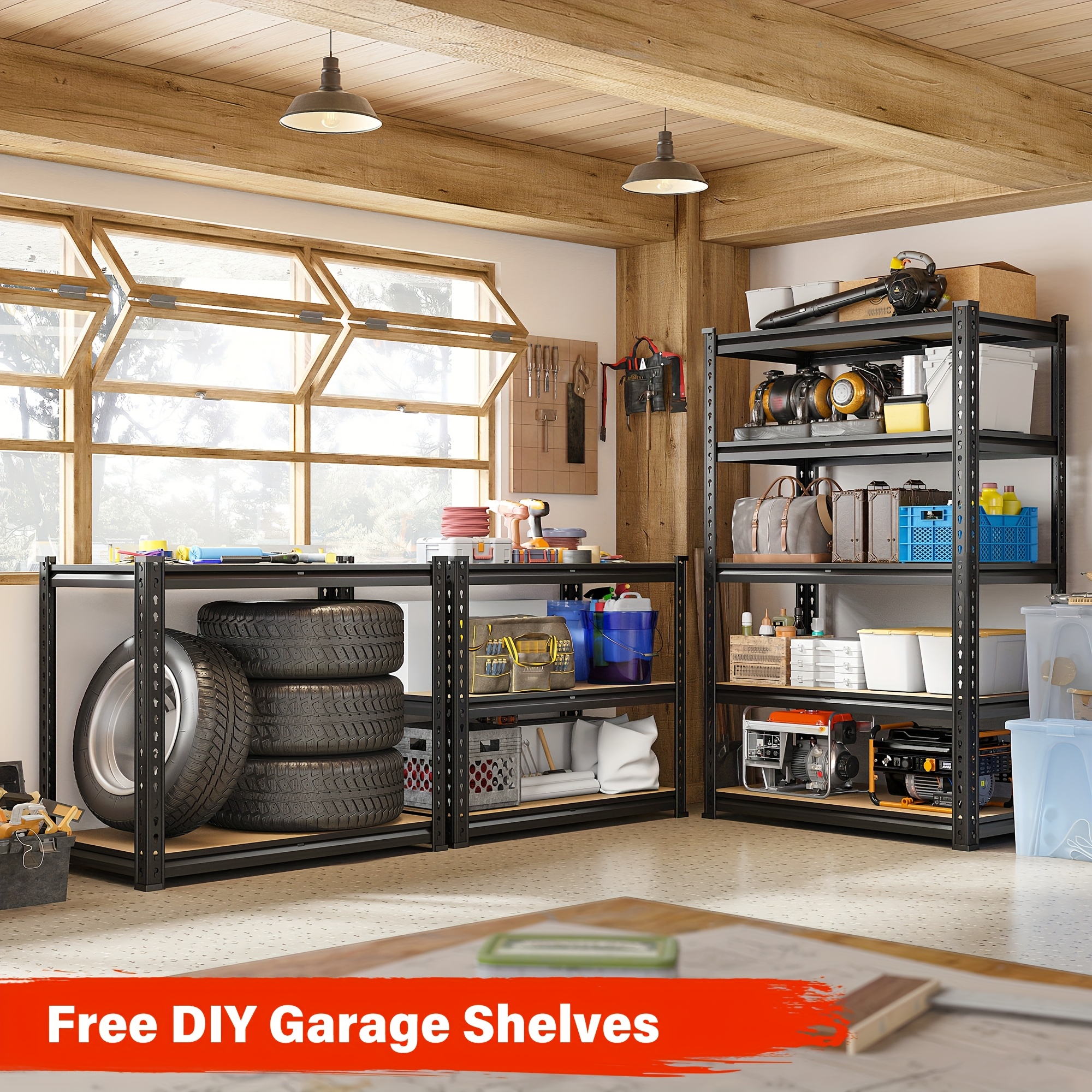 72" Metal Garage Shelving Unit with 5 Adjustable Tiers, 2000 lbs Capacity, Floor-Mounted Utility Rack for Workshop, Kitchen, Warehouse, and