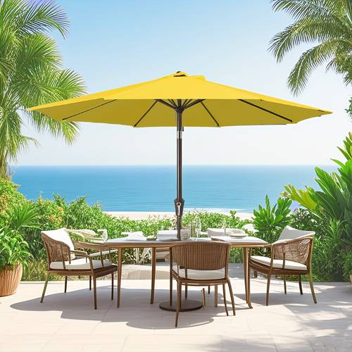 1pc 10ft patio umbrella with auto tilt crank heavy duty uv fade wind resistant waterproof canopy 100 polyester fabric outdoor furniture for deck red blue navy orange beige sun protection modern aesthetic durable pole umbrella