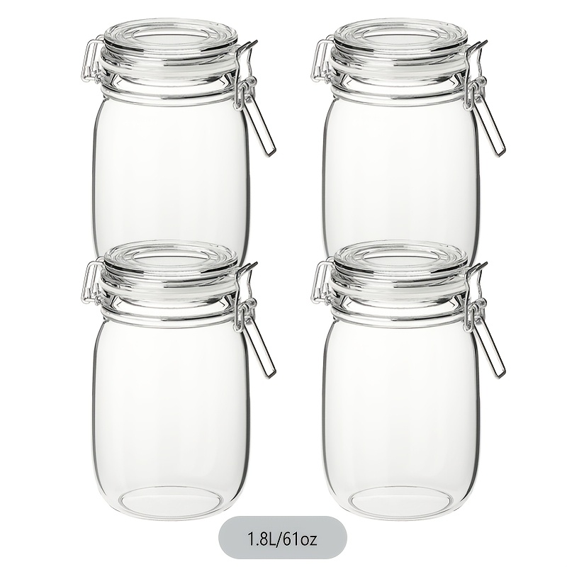 TEMU Glass Food Storage Jar 1.8l*4, Glass Storage Container With Seal Clear Glass Food Jar For Tea, Coffee, Flour, Sugar, Biscuit