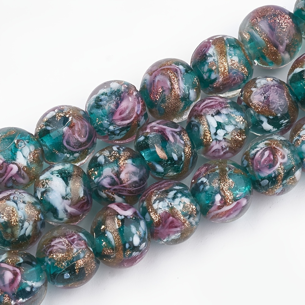 TEMU 10pcs Handmade Beads With Flower - Lampwork Sand Beads For Making, Round Beads For Necklace & Bracelet Crafting, Bead Charms (10.5x9-10mm) - Unique Handmade For Diy