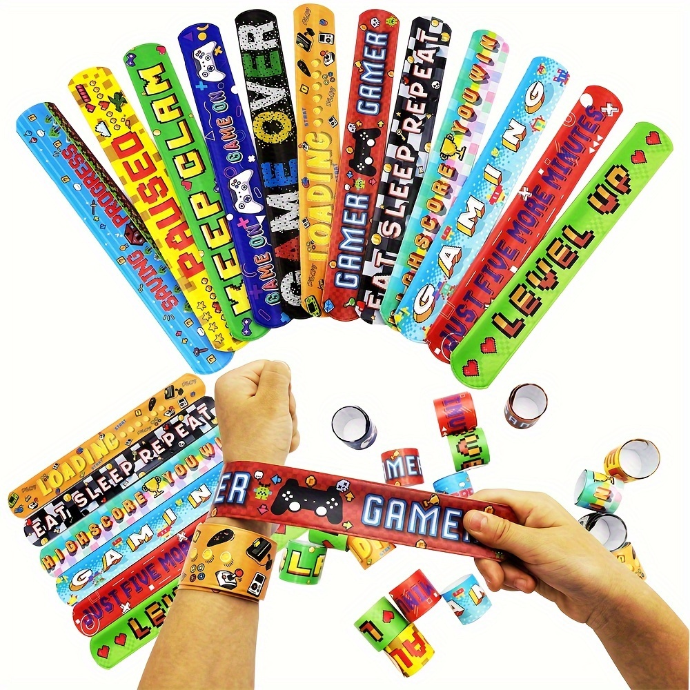 

12-piece Game-themed Slap Bracelets - Perfect For Birthdays, Graduations & Party Favors - Ideal For Family Reunions & School Events