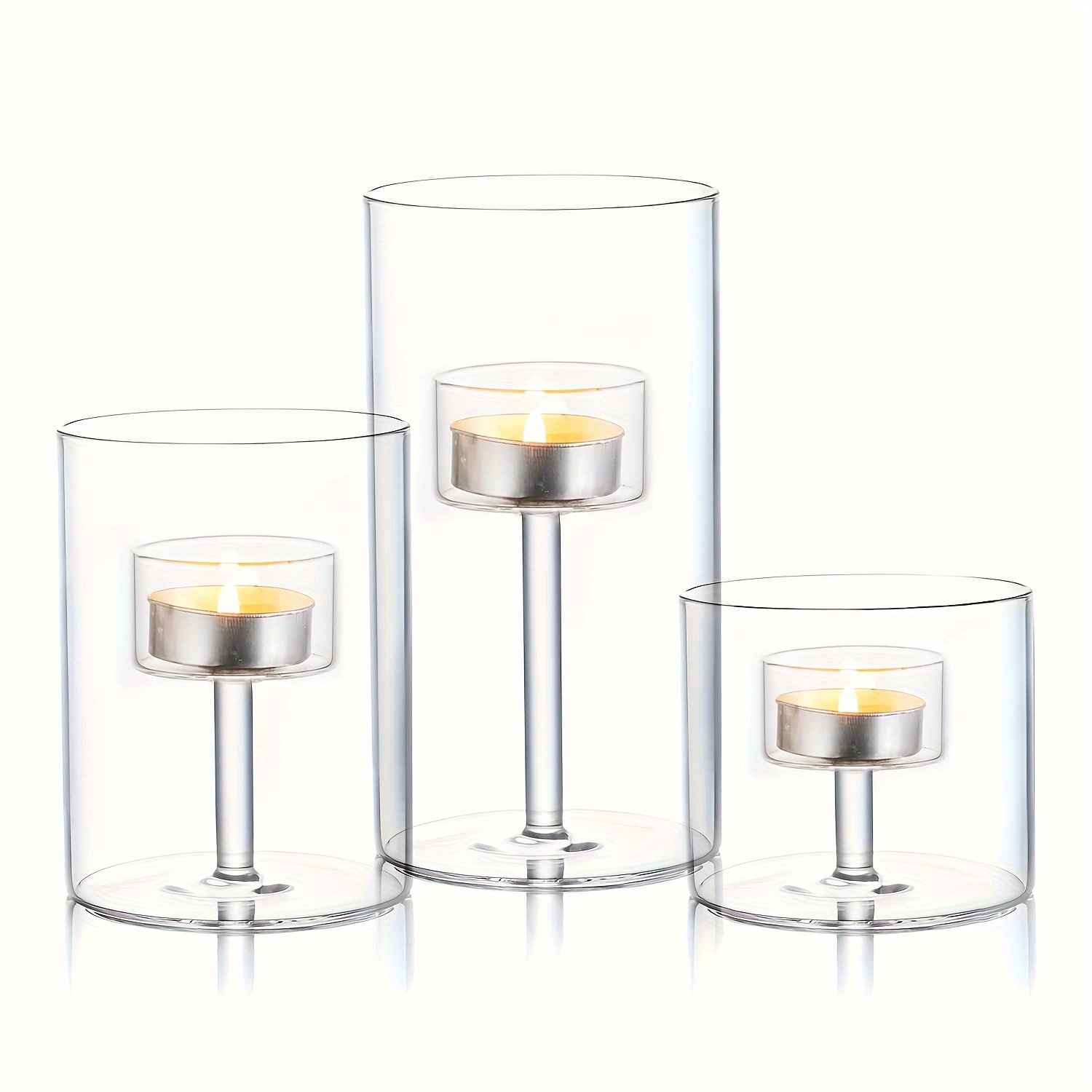 

3pcs Set Glass Hurricane Candle Holders - Cylinder Centerpieces For Weddings, Home Decor, Parties & Birthdays