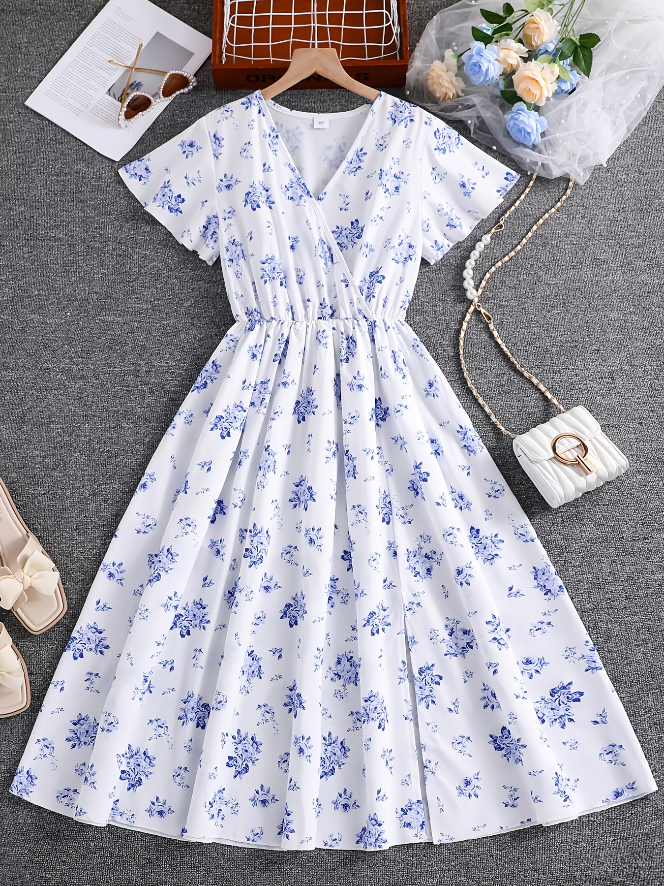 princess polly baby blue dress Blue Toile Flutter Sleeve Mini Dress - All Dresses main image 0