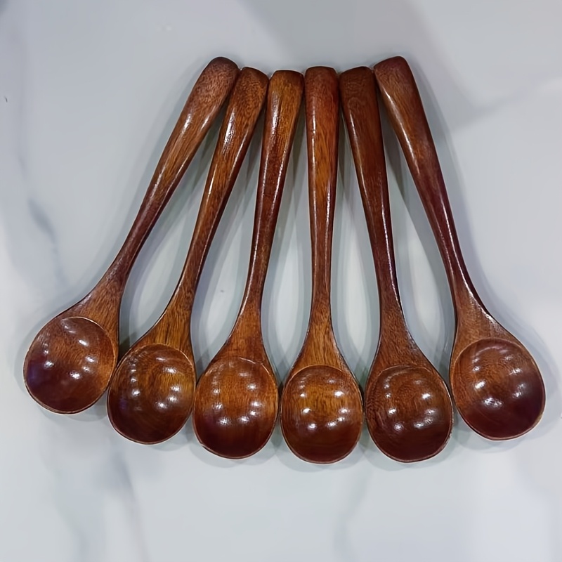 TEMU 6pcs Wooden Soup Spoon Set, 18cm - Elegant Wooden Spoons, Wooden Spoon For Coffee, Soup, Eating, And Drinking, Suitable For Home And Restaurant