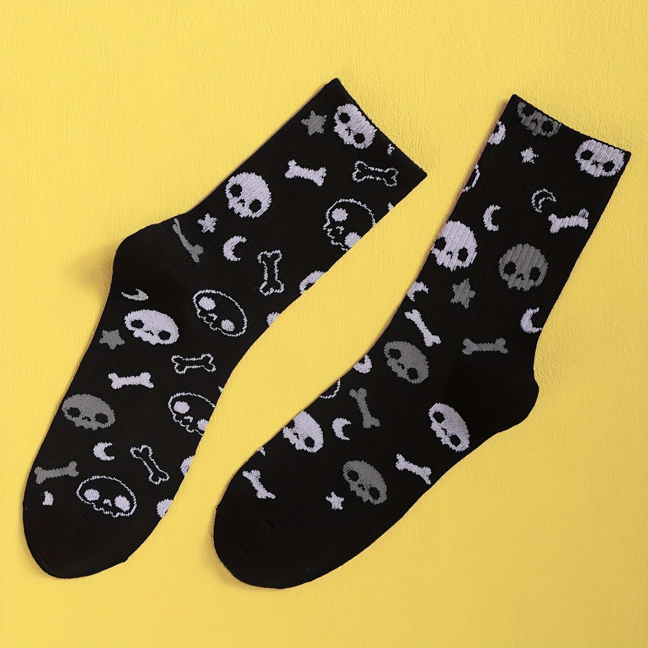 E-shop 1 Paar Herren- & Damen-Socken mit Totenkopf & Kreuzbein-Motiv – Punk Rock Gothic Unisex Ganzjahres-Socken mit Totenkopf-Druck, Casual & Party,