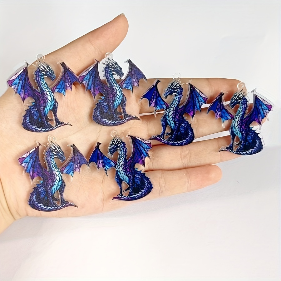 

10 Pcs Dark Blue Dragon Acrylic Pendants - Perfect For Diy Earrings, Keychains, And Jewelry Accessories