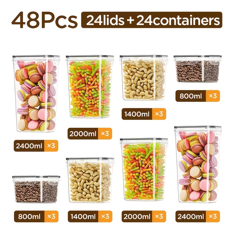 E-shop 14/48/84-teiliges Küchenaufbewahrungsbehälter-Set - Wiederverwendbare Plastikbehälter (7/24/42 Deckel und 7/24/42 Behälter) - Ideal zum