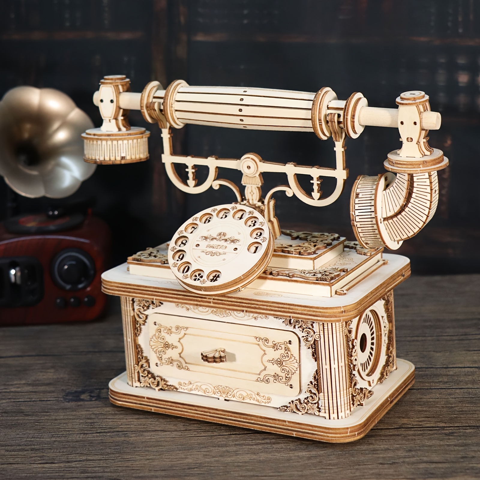 3d Wooden Puzzle For Adults Retro Telephone Tabletop Diy Handmade Model Kits Home Decoration Christmas Or Birthday Gifts