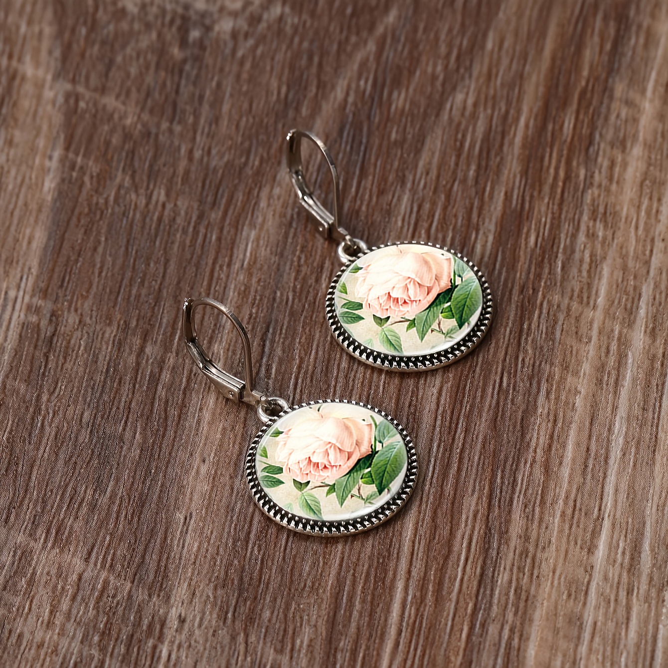3pcs Pink Floral Pattern Round Jewelry Set for Women