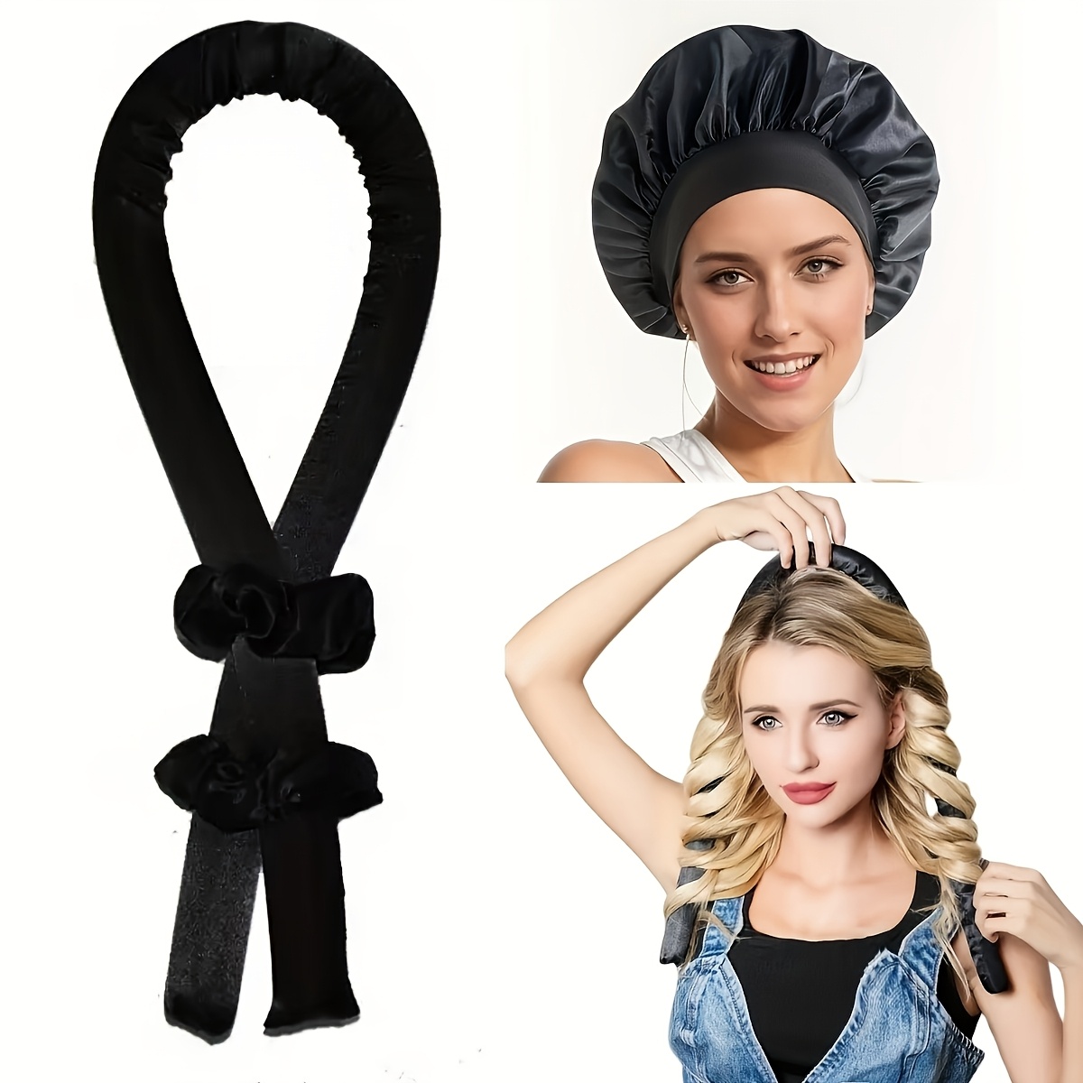 

Un ensemble de 4 bâtonnets de bouclage chaleur et des bonnets de sommeil en satin adaptés à tous les types de cheveux.