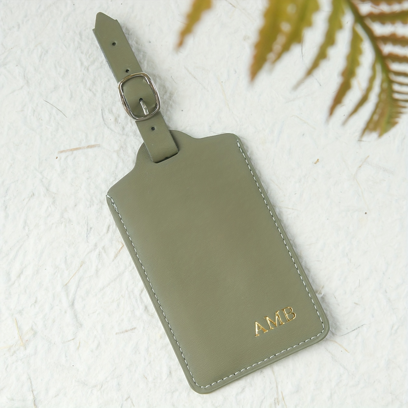 Image of Custom Hot Stamping Name Luggage Tag | Golden Monogram, Lightweight, Elegant Document Card, , , Minimalist, Pink, Green, Brown