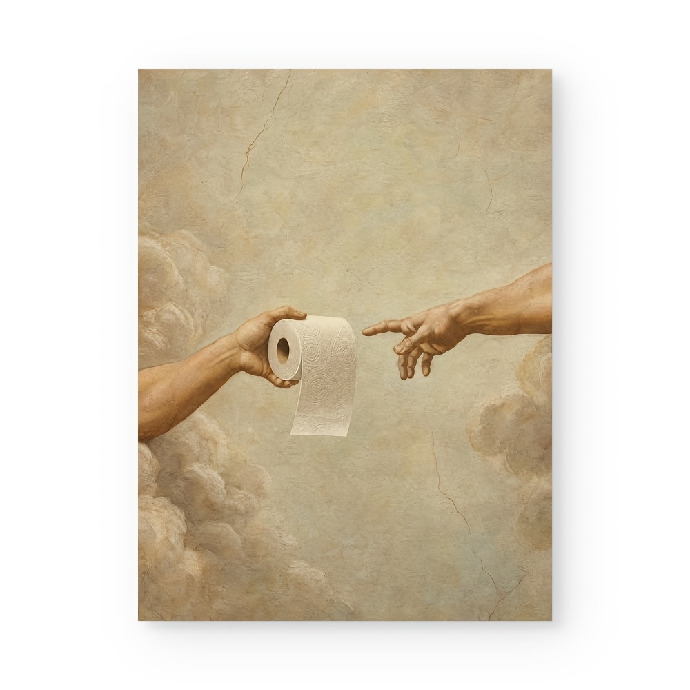 TEMU 2d Flat, 2d Flat, Posters And Prints Unframed Canvas Wall Art Vintage Funny Creation Of Adam Inspired Toilet Paper Roll Wall Poster Printing For