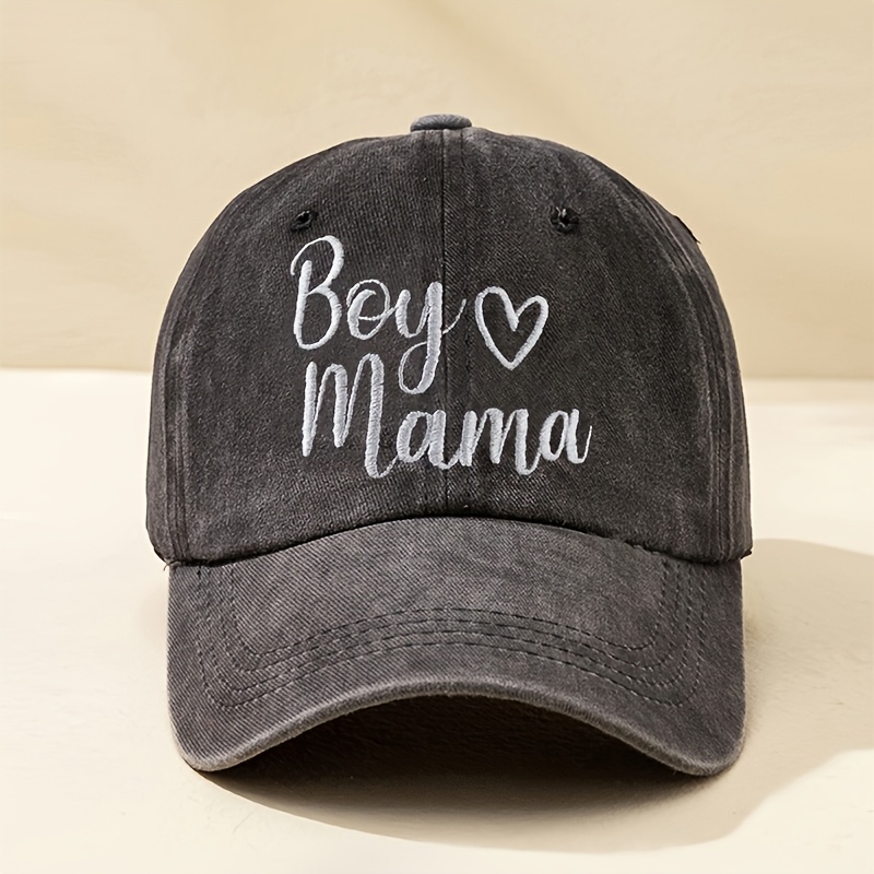 TEMU 1 Embroidered "" Heart "mama" Washed Baseball Cap, Unisex Trucker Hat, Breathable Adjustable Golf Hat For Women, Summer Fashion Curved Brim Y2k