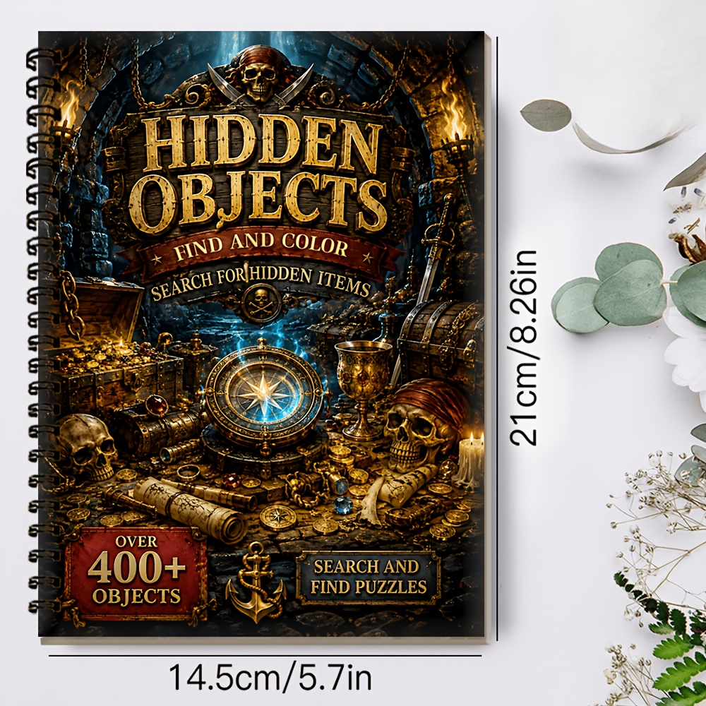TEMU Coffre au et Océanique, de Recherche de Plus de 400 Objets, Résolution de Puzzle et Coloriage, Jeu en Reliure Spirale, Convient pour