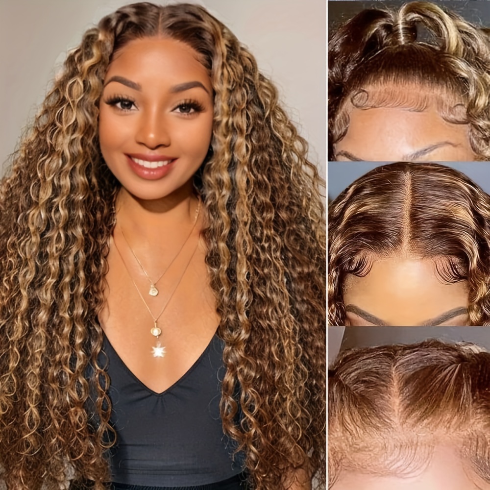 

Highlight 4/27 Honey Blonde Glueless Wigs Human Hair Pre Plucked Pre Cut Deep Wave Lace Front Wigs Human Hair Ombre Wig Human Hair Curly 5x5 Hd Closure Lace Front Human Hair Wig 180% Density