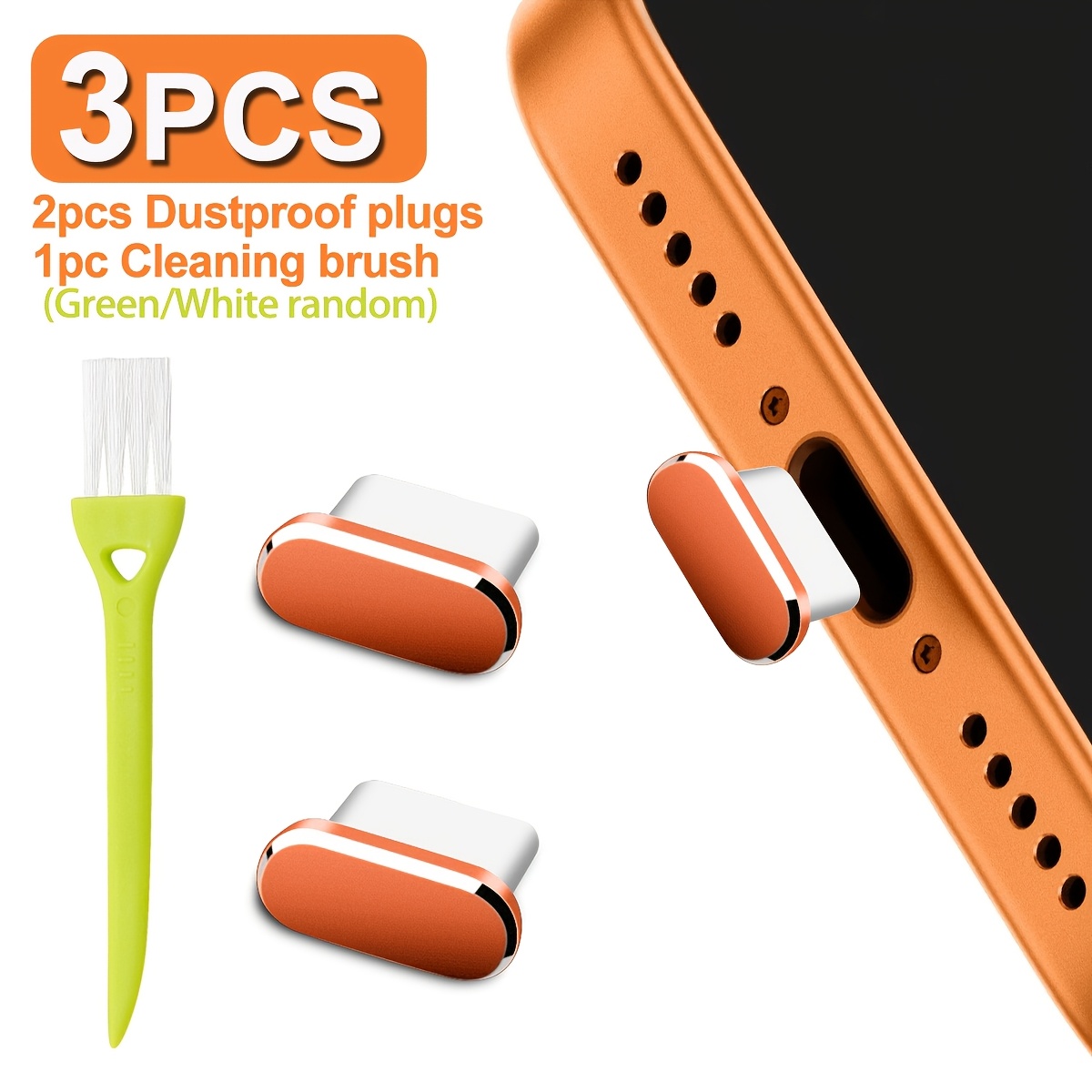 Image of 2pcs Type-c Dust Plugs With 1pc Cleaning Brush | Metal Type C/lightning Charging Port Cover, Anti Dust Usb-c Plug Cover Charging Port Caps For All Usb , 17 16 15