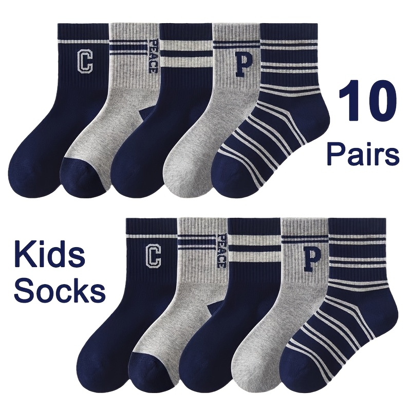 E-shop 10 Paar Jungen Socken mit leichtem Streifenmuster, geeignet für Sport und Collegestyle, für alle Jahreszeiten