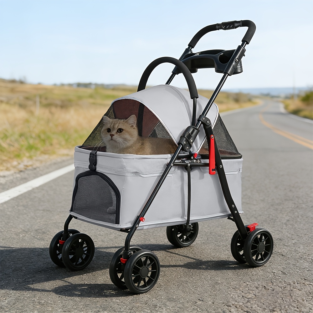 TEMU 2-in-1 Detachable Pet Stroller & Carrier | Low-profile Foldable Dog & Pushchair With 2 Cup Holders, Fold, Large Ventilated Basket For Pets Up To