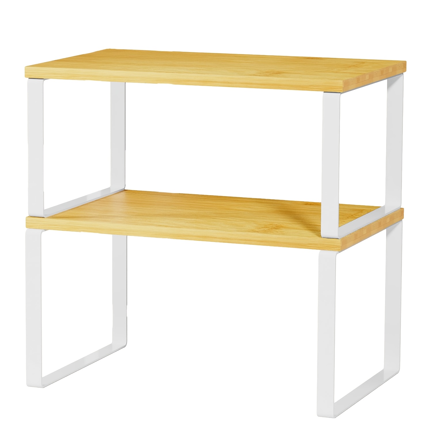 White And Natural Short Spice Racks, 2 Pack Cabinet Shelf Organizers, Stackable Expandable Kitchen Counter Riser For Pantry Cupboard Storage, Home And Kitchen
