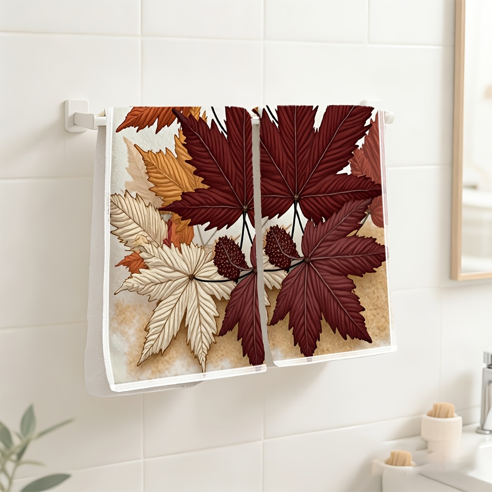 TEMU Serviette à main à imprimé pour et - Serviettes rectangulaires douces en microfibre avec feuillage d'automne, douces pour , pour de fête, cadeau